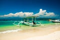 Beautiful Beach on Gili Trawangan with colorful small wooden boats, Gili islands, Lombok, Indonesia Royalty Free Stock Photo