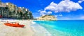 Beautiful beach and houses in Tropea village,Calabria.