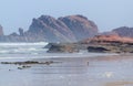 Beautiful beach landscape with big rocks Royalty Free Stock Photo