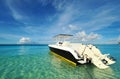 Beautiful beach with motor boat Royalty Free Stock Photo