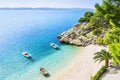 Beautiful beach near Brela town, Dalmatia, Croatia. Makarska riviera, famous landmark and travel touristic destination in Europe