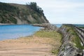 Beautiful beach with no people at El Puntal, Asturias. Calm water