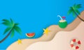 Beautiful beach paper art style with frame vector illustration2 Royalty Free Stock Photo
