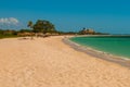 The beautiful beach of Playa Ancon near Trinidad, Cuba. Landscape with yellow sand and turquoise sea.