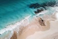 Beautiful beach with rocks and sea, drone view. AI generative