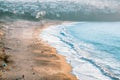 Beautiful beach in San Francisco, California, residential buildings in the background, top view