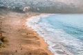 Beautiful beach in San Francisco, California, residential buildings in the background, top view