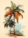 Vintage - A Palm Trees On A Beach Royalty Free Stock Photo