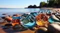 A Beautiful Beach of Sea Glass Made of Tumbled Carnival Glass Polished Over Time AI Generative