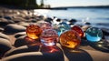 A Beautiful Beach of Sea Glass Made of Tumbled Carnival Glass Polished Over Time AI Generative