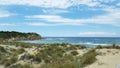 Beautiful beach on Skiathos island in Greece, windy summer day