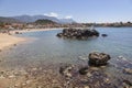 Beautiful beach of Stoupa in greece on sunny day in spring on pe