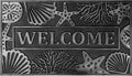 Beautiful beach style gray and silver color welcome doormat with starfish, shell and beach elements