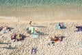 Beautiful beach in the summer day, top view. Tropea, southern Italy