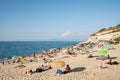 Beautiful beach in the summer day, top view. Tropea, southern Italy