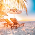 Tranquil beach scene. Exotic tropical beach resort, landscape for background or wallpaper. Design of summer vacation holiday Royalty Free Stock Photo