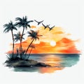 beautiful Beach Sunset birds clipart illustration