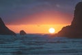 Beautiful Beach Sunset, Dramatic Landscape, Sun Setting on Pacific Coast Royalty Free Stock Photo
