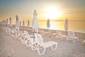 Beautiful beach at sunset in Greece. Royalty Free Stock Photo