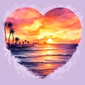beautiful Beach Sunset heart shape clipart illustration