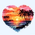 beautiful Beach Sunset heart shape clipart illustration