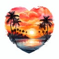 beautiful Beach Sunset heart shape clipart illustration