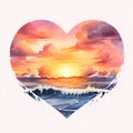 beautiful Beach Sunset heart shape clipart illustration