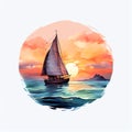 beautiful Beach Sunset Sailboat clipart illustration