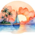 beautiful Beach Sunset Sailboat clipart illustration Royalty Free Stock Photo