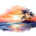 beautiful Beach Sunset sea view clipart illustration