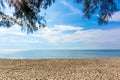 Beautiful beach in Thailand. View of sunlight tropical sea beach with coconuts palms. Tropical sand beach holiday for background Royalty Free Stock Photo