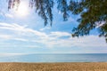 Beautiful beach in Thailand. View of sunlight tropical sea beach with coconuts palms. Tropical sand beach holiday for background Royalty Free Stock Photo