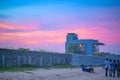 Beautiful beach view Luxury Villa House over the sunset colorful sky