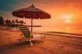 Beautiful Beach View with Nature Landscape and Gazebo Chair for Relaxing Vacation at Sunset Royalty Free Stock Photo