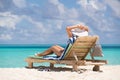 Beautiful beach. View of nice tropical beach with palms around. Royalty Free Stock Photo