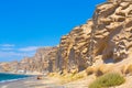 Beautiful beach with volcanic mountains. Vlychada beach, Santorini island Royalty Free Stock Photo