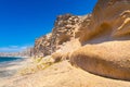 Beautiful beach with volcanic mountains. Vlychada beach, Santorini island Royalty Free Stock Photo