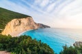 Beautiful beach and water bay in the greek spectacular coast line. Turquoise blue transparent water, unique rocky cliffs, Greece