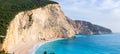 Beautiful beach and water bay in the greek spectacular coast line. Turquoise blue transparent water, unique rocky cliffs, Greece