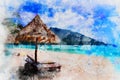 Beautiful beach watercolor painting,digital art style, illustration painting Royalty Free Stock Photo