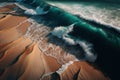 Beautiful beach and waves in the sea, drone view, background. AI generative