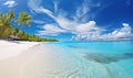 Beautiful beach with white sand, blue sky with clouds, turquoise ocean Royalty Free Stock Photo