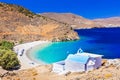 beautiful beaches of Greece - Astypalaia island , and little church of Agios Konstantinos Royalty Free Stock Photo