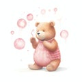 beautiful Bear Blowing Bubbles watercolor clipart illustration Royalty Free Stock Photo