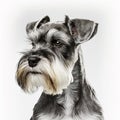 Beautiful Bearded Dog Breed Miniature Schnauzer Portrait Isolated On White Close-up,