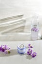 Beautiful beauty composition with face cream and cosmetic products. Close up of beauty handmade cosmetic concept Royalty Free Stock Photo