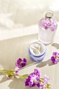 Beautiful beauty composition with face cream and cosmetic products. Close up of beauty handmade cosmetic concept Royalty Free Stock Photo