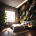 Beautiful bedroom with plants on the wall - ai generated image