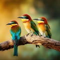 Beautiful Bee eater Bird Merops catching insects to feed their