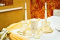 Beautiful beige wedding candles Royalty Free Stock Photo